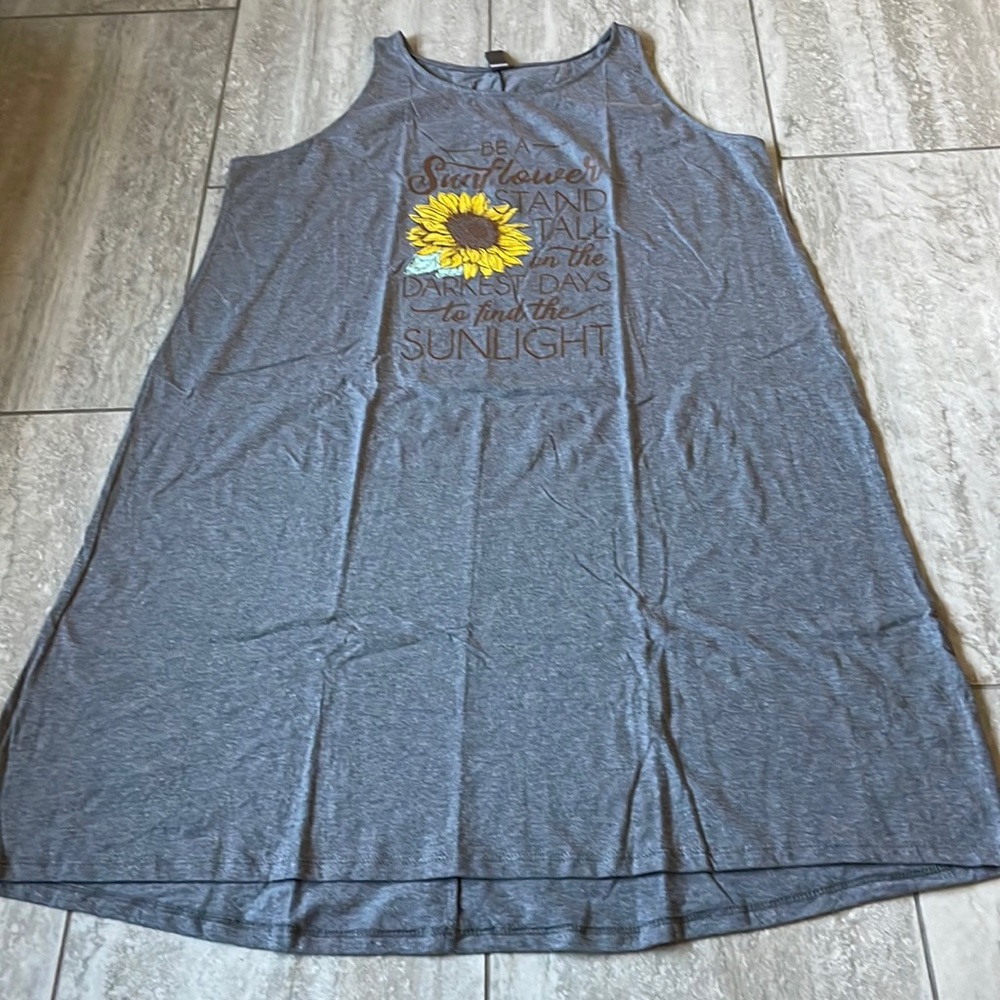 Instant Message sunflower design midi sleeve less dress for women,gray